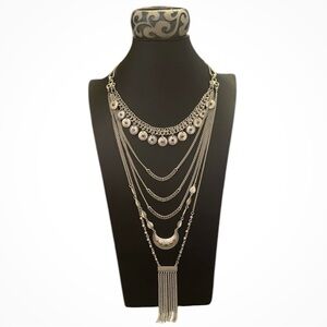 ⚜️ Lucky Brand Layered Silver Necklace & Blue Enamel Wave Bracelet ⚜️